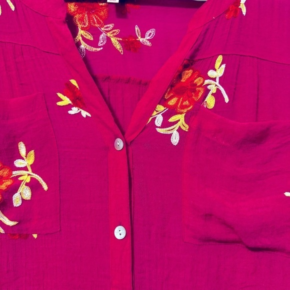 Fig And Flower Embroidered Floral V-neck Long Sleeves Semi Sheer Plus Size Top - Picture 3 of 9